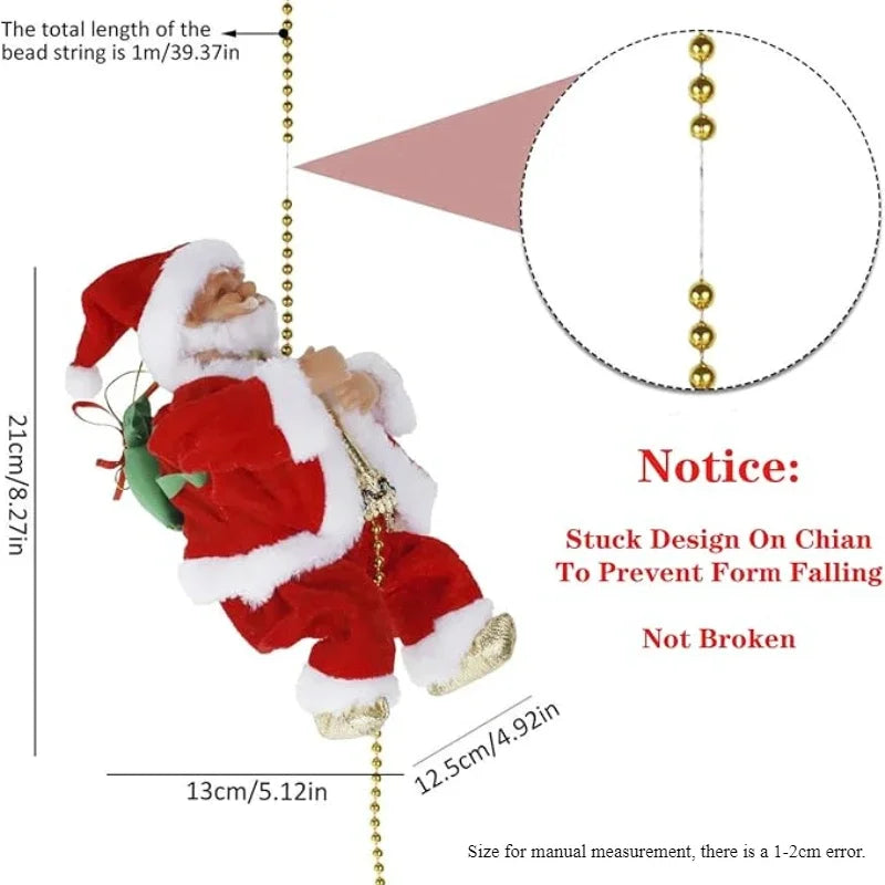 Electric Ladder Climbing Santa Claus Christmas Decoration Beads Figure Holiday Gift for Kids Outdoor Courtyard Store Party Decor