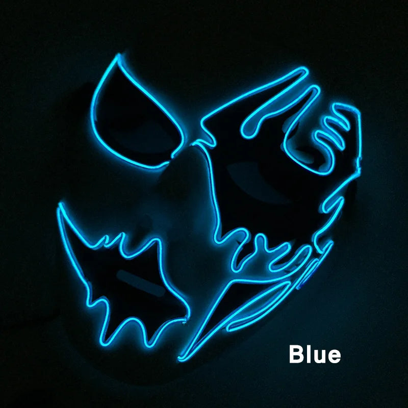 LED Hand-Painted Mask Halloween Carnival Masquerade Cosplay Horror Accessory Men's Mask Weird Face Mask Glowing Mascara Disfraz