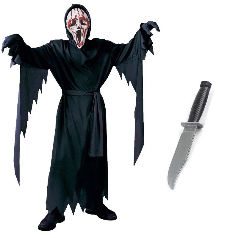 Kids Adults Mother Father Scream Costume Children Fancy Dress Halloween Carnival Party Horror Death Ghostface Costume Boys Teens