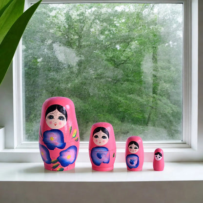 4 Pieces/Set of Wooden Russian Nesting Doll 4 Layers Hand Painted Nesting Christmas Gift for Kids Boy Girl Home Decoration