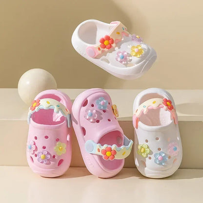 Flowers Baby Girls Slippers Summer Cute Princess Garden Clogs Shoes for Kids Soft Non Slip EVA Toddler Children Beach Shoes