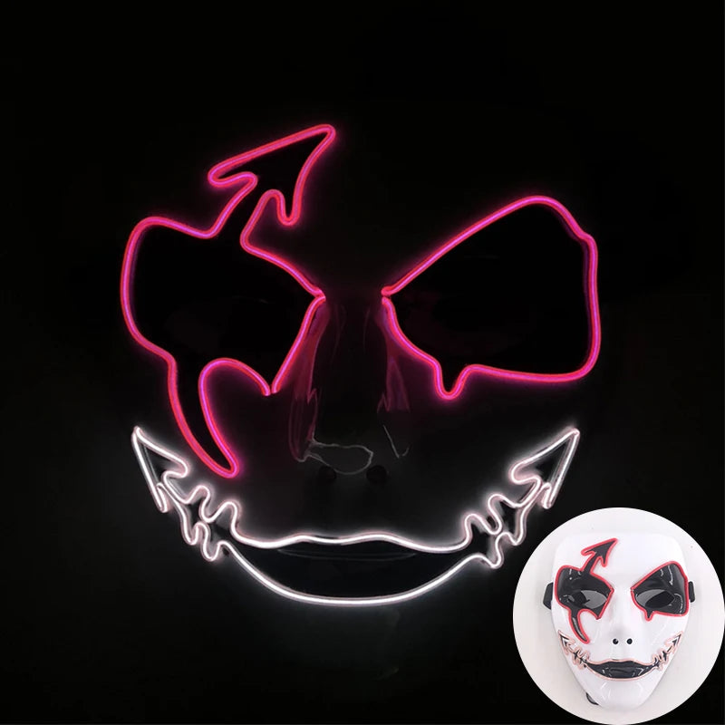 LED Hand-Painted Mask Halloween Carnival Masquerade Cosplay Horror Accessory Men's Mask Weird Face Mask Glowing Mascara Disfraz