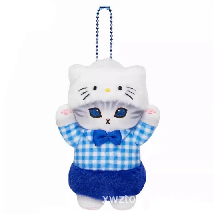 Kawaii Sanrio Plush Keychain Pendant Cartoon Mofusand Shark Cat Cross-Dressing Hello Kitty Kuromi Doll Stuff Backpack Decor Toys