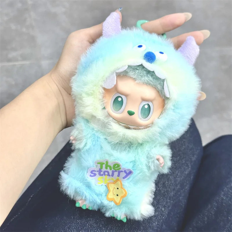 For 17cm Fluffy Hakime Plush Doll - Labubu Style Cute Knitted Outfit Full Set, Standing Pose Keychain Changeable Costume