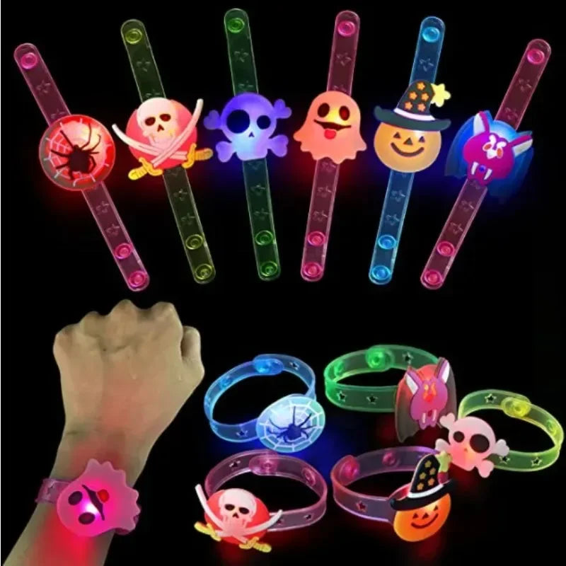Halloween LED Light Up Bracelet Flashing Skeleton Bat Pumpkin Wristband Party Decoration Glowing Costume Accessory for Kid Adult