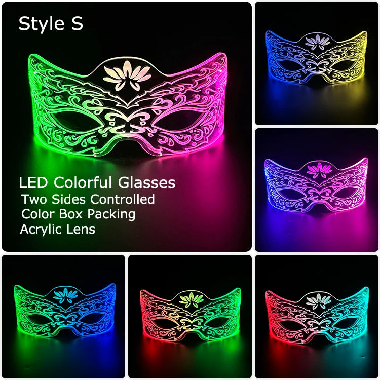 Acrylic LED Luminous Glasses Glow Party Glasses Neon Light Up Visor Eyeglasses DJ Bar Party Eyewear for Halloween Christmas