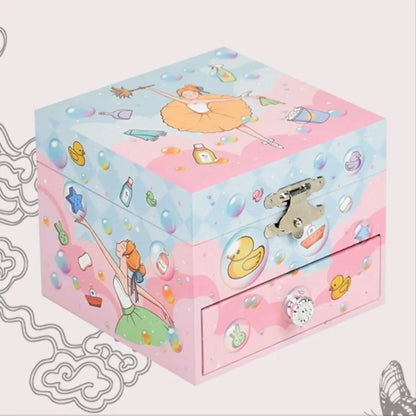 Rotating Girl Music Box Musical Jewelry Box With Mirror and Drawer Wooden Ballerina Music Box Christmas Birthday Gift for Girls
