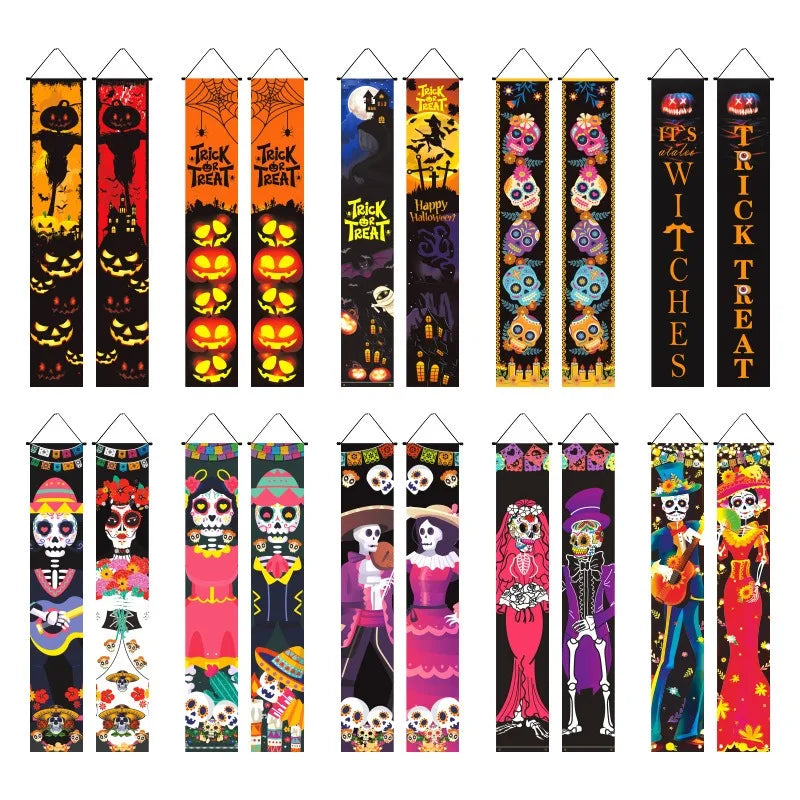 Halloween Hanging Door Curtain Skeleton Banner Happy Halloween Party Porch Sign for Home Party Decor Halloween Decorations 2025