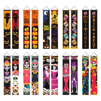 Halloween Hanging Door Curtain Skeleton Banner Happy Halloween Party Porch Sign for Home Party Decor Halloween Decorations 2025