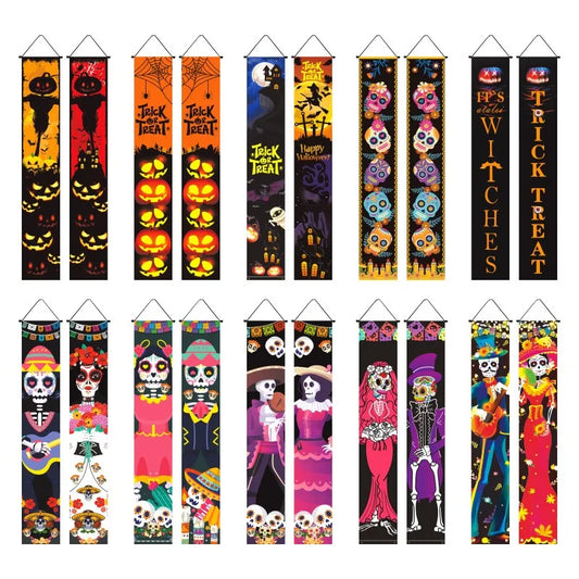 Halloween Hanging Door Curtain Skeleton Banner Happy Halloween Party Porch Sign for Home Party Decor Halloween Decorations 2025