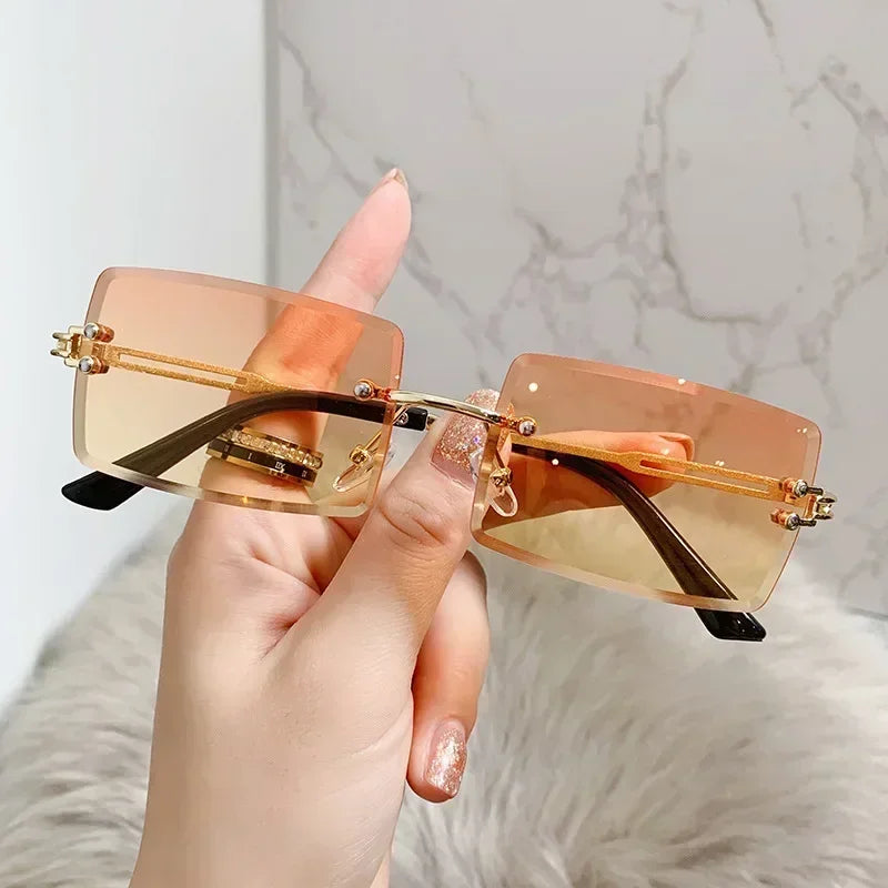 Unisex Small Rimless Sunglasses Man Woman Fashion Gradient Sun Glasses Eyewear Retro Luxury Brand Designer Traveling Shades