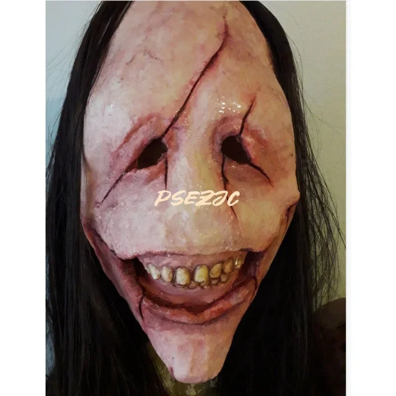 Halloween Horror Long Hair Devil Mask Red Face Devil Mask Toothed Devil Latex Long Hair Mask Theme Party