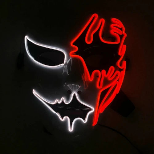 LED Hand-Painted Mask Halloween Carnival Masquerade Cosplay Horror Accessory Men's Mask Weird Face Mask Glowing Mascara Disfraz