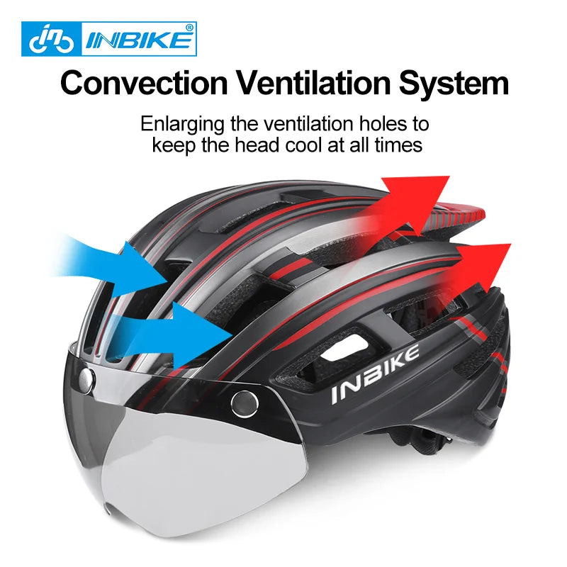 INBIKE Bicycle Helmets for Men With Lights Ultralight Outdoor Riding Magnetic Goggle Helmet Cycling Helmet Man Bike Accessories
