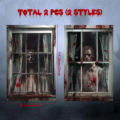 2 Pcs Scary Halloween Curtain Window Silhouette Decoration Blood Halloween Horror Halloween Window Poster