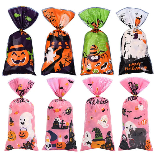 Halloween Gift Bag With Zip Ties Plasic Cartoon Pattern Festival Party Supplies Flat Two Color Schemes Mouth Candy Bag TMZ