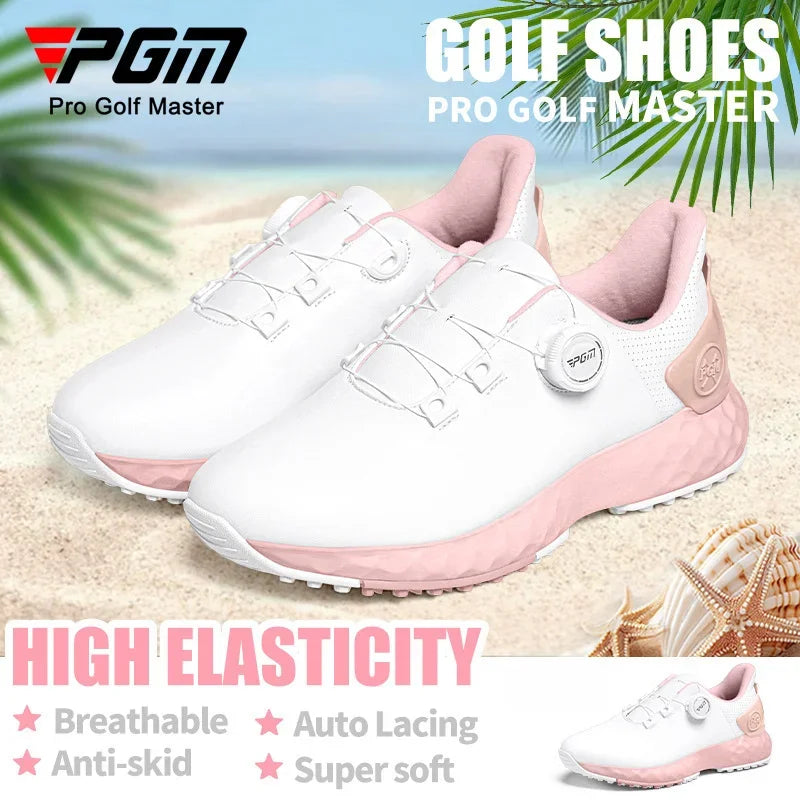 PGM Golf Shoes Woman Nail Waterproof Sneaker Non-Slip, Lightweight Knobs, Comfortable, Cushioned, Spikeless Shoes XZ365