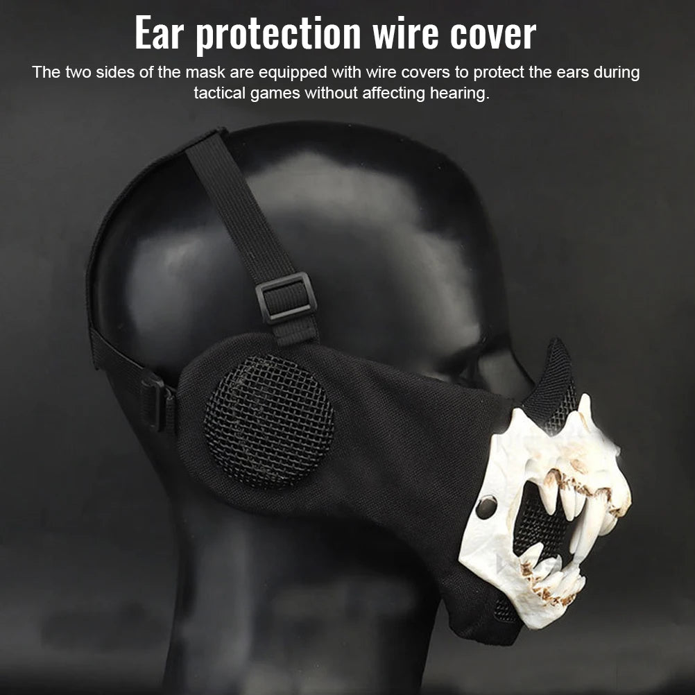 Skeleton Half Face Cover Outdoor Cycling Skeleton Ear Half Face Cover Halloween Fangs Scary Horror Costume Props