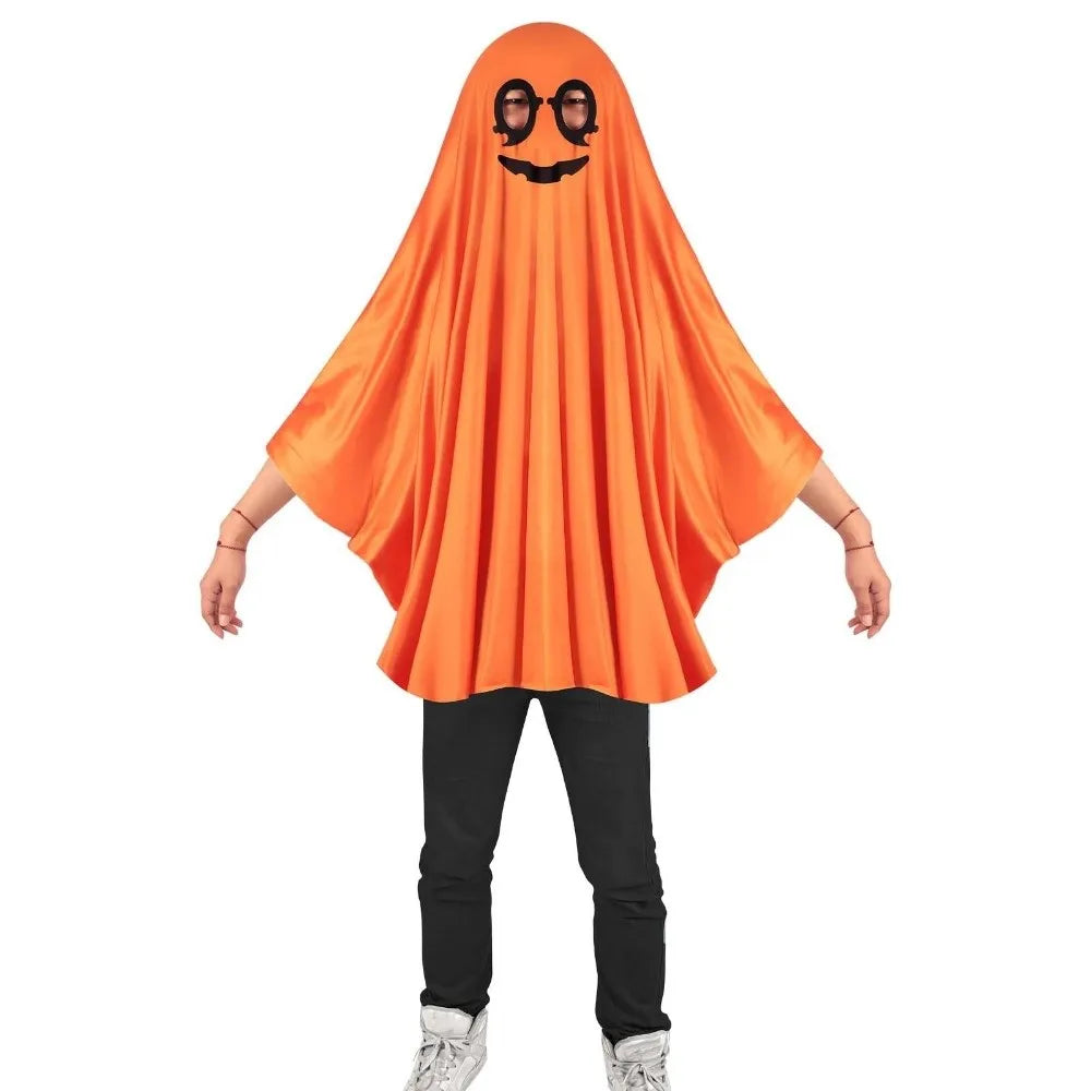 White Halloween Cloak Cape Fright Clothes Trick-Or-Treat Spooky Ghost Poncho Robe Smock Style With Hat Ghost Cosplay Costume