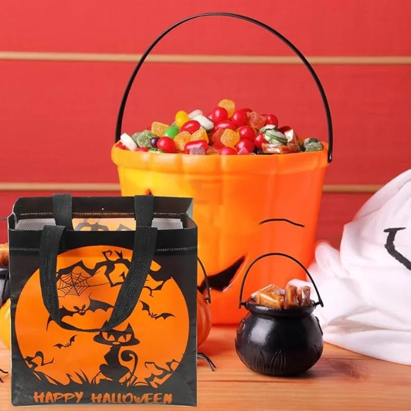 1-60pcs  Halloween Candy Gift Bags Halloween Trick or Treat Bags Halloween Tote Bag With Handle Halloween Party Kids Gift Bags