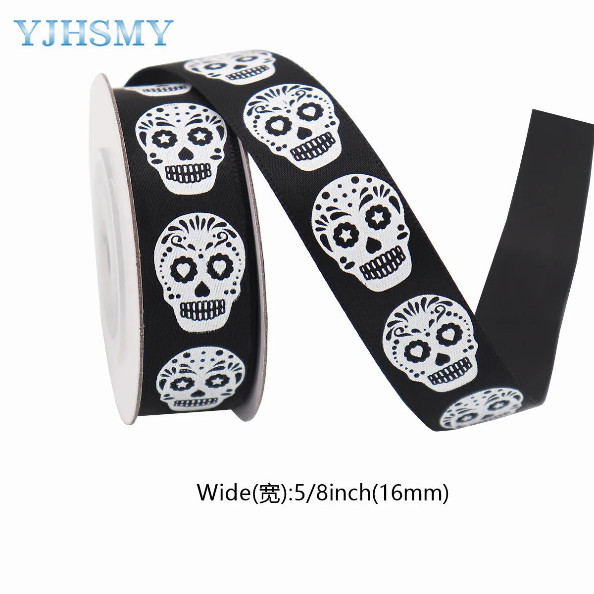 5/8'' Wide Halloween Ribbons Satin Ribbon Pumpkin Ghost Skull Printed Halloween Wrapping Ribbon for Halloween Theme DIY Craft
