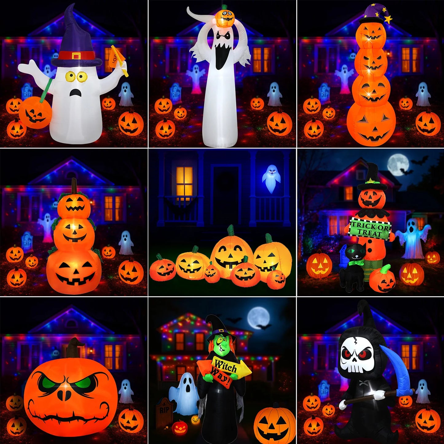 1pc Halloween Inflatables Outdoor Decorations Inflatable Yard Decoration With Build-In LEDs Blow Up Pumpkin for Halloween Party