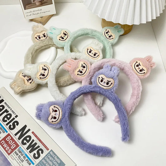 New Cartoon Labubu Plush Hairbands Cute Kawaii Bubble Rabbit Face Wash Non-Slip Hair Pressure Headband