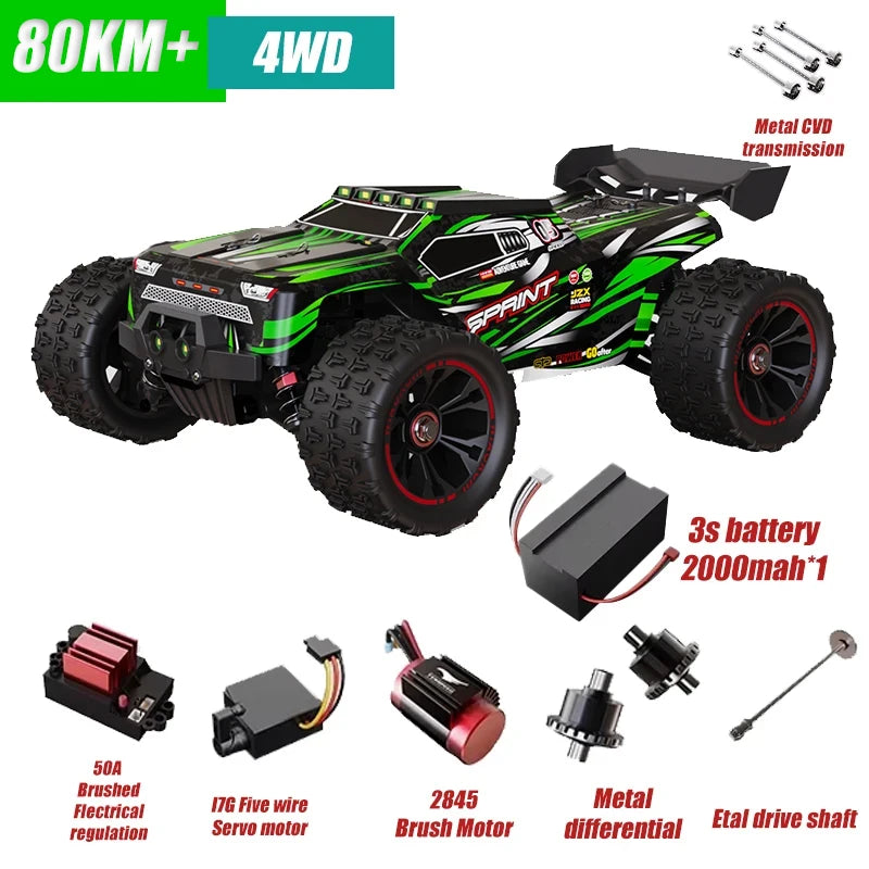 Rc Car Off Road 4x4 High Speed 80km/H Remote Control Car With LED Headlight Brushless 4WD 1/14 Monster Truck Toys for Boys Gift