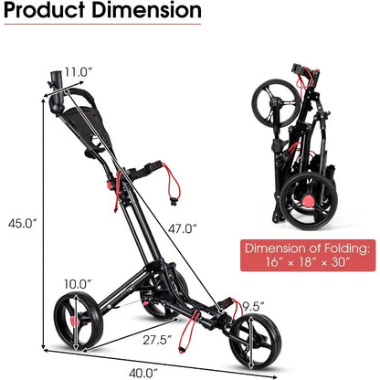 Tangkula Golf Push Pull Cart, Lightweight Aluminum Collapsible 3 Wheels Golf Push Cart, Golf Trolley With Elastic Strap