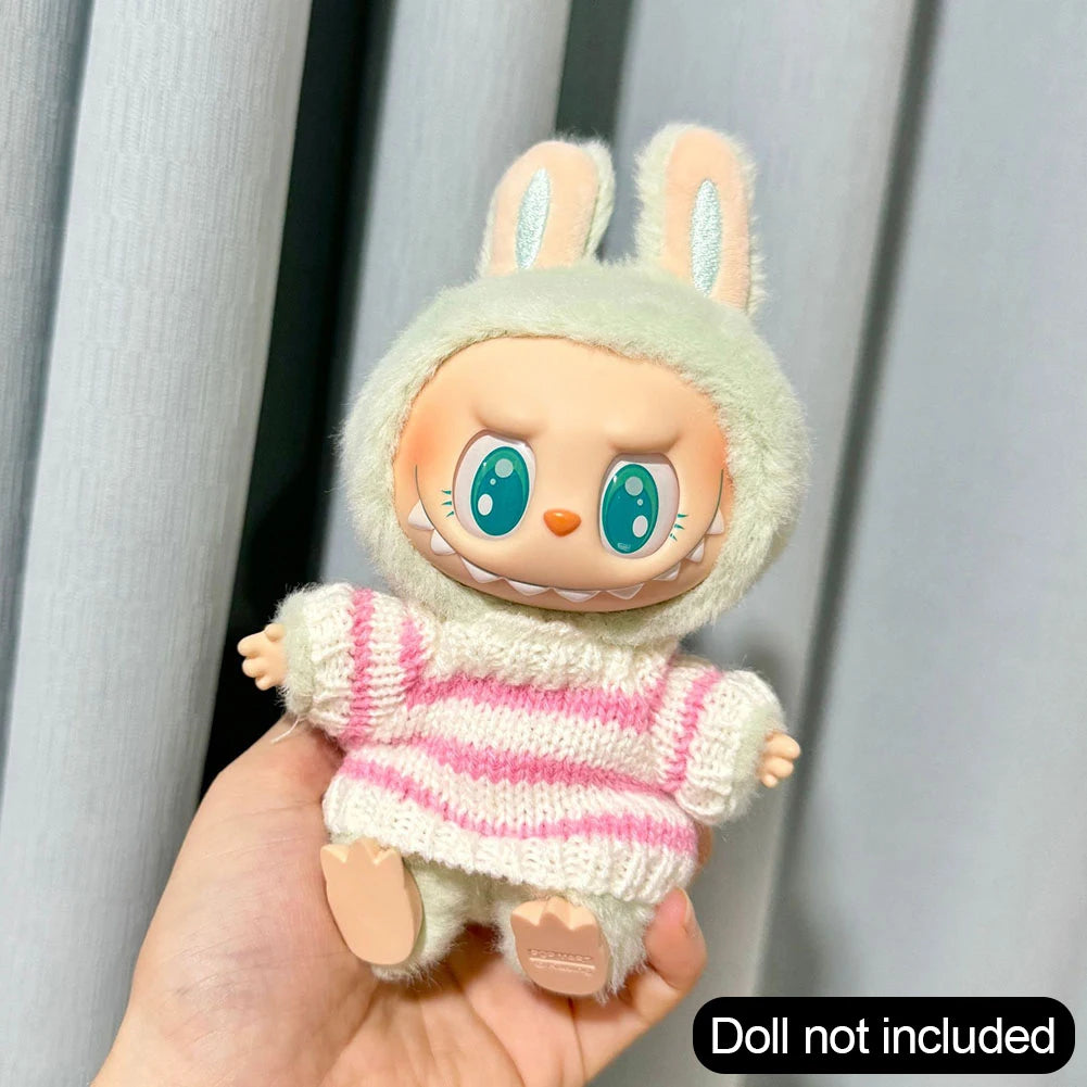 For 17cm Labubu Doll Outfit Clothes Bear Label Hat Love Sweater Set Cute Decoration Little Clothes