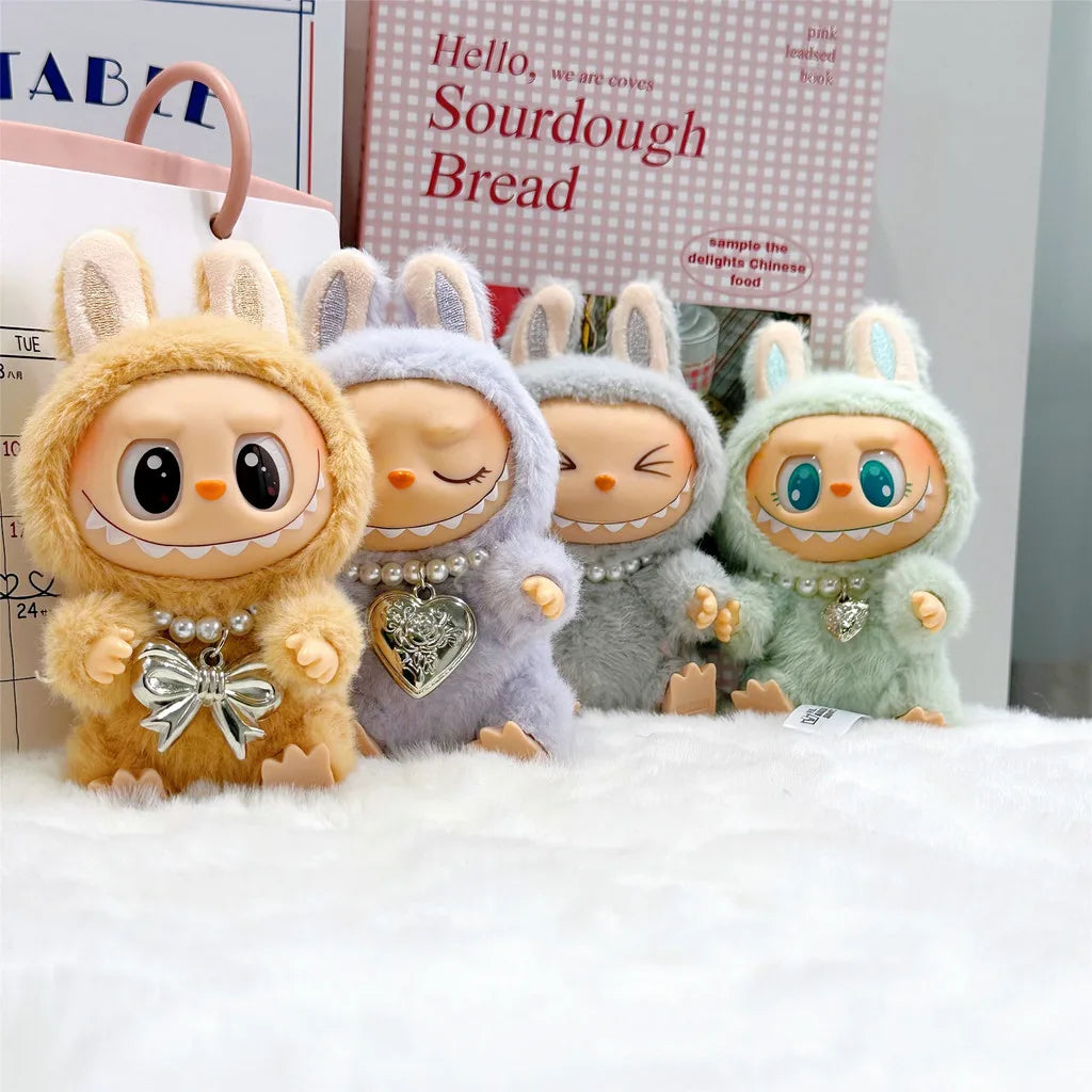 17cm Labubu Baby Macaron Sit Party Ornament DIY Cute Cartoon Plush Pendant Necklace Chain Alloy Accessory for Labubu Outfit