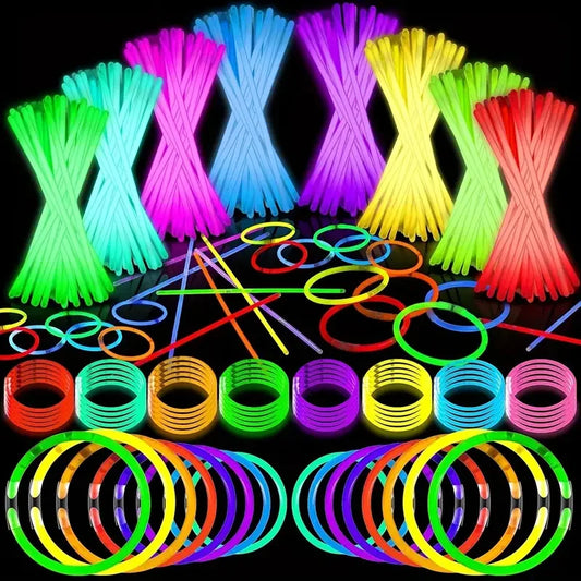 100Pcs 8-Inch Neon Glow Sticks Toys Vibrant Multicolor Glow Ties for DIY Jewelry Party Gifts Birthdays Halloween Decorations