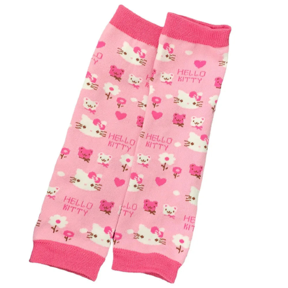 Sanrio Kawaii Hello Kitty Arm Cover Pink Kt Cat Arm Warmer Punk Cute Knitted Arm Sleeves Fingerless Gloves for Women Girls Gift