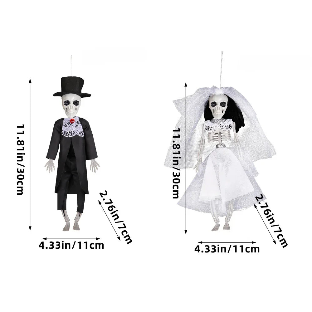 1-4pcs Halloween Skeleton Bride and Groom Hanging Decoration for Creepy Chamber Haunted House Outdoor Yard Party Props