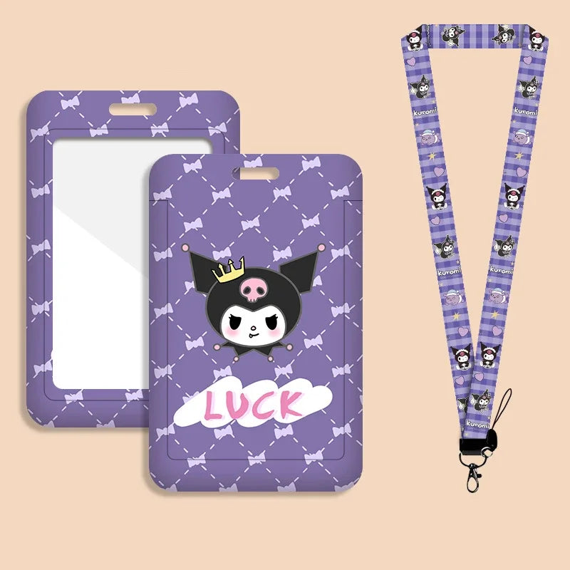 Cute Kuromi ID Badge Card Holder Lanyard Sanrio Girls Door Card Case Neck Strap Credit Card Holder Credentials Accessories Gift