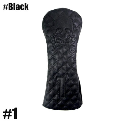 GLOOF Golf Skull Skeleton Head Cover Golf Club Black Leather Cover Set Fits Driver Fairway Wood Hybrid Golf Supplies
