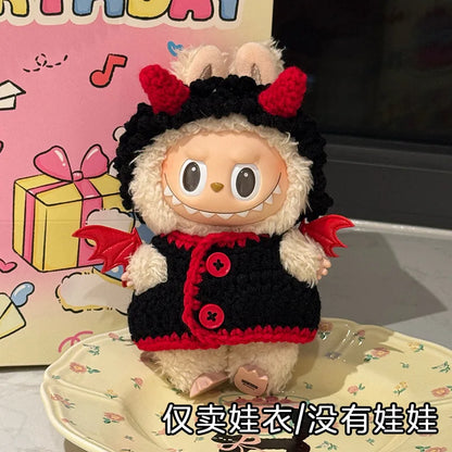 3.0 Labubu Clothes Halloween Knitted Pumpkin Bat Ghost Set for 15/17cm Doll Funny Necklace Accessories Christmas Halloween Gift