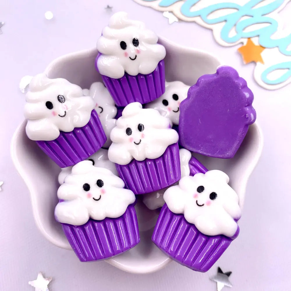 8Pcs Resin Cute Colorful 3D Ghosts Bat Cake Pumpkin Owl Skull Head Figurines Flatback Stone Decor DIY Halloween Scrapbook Crafts