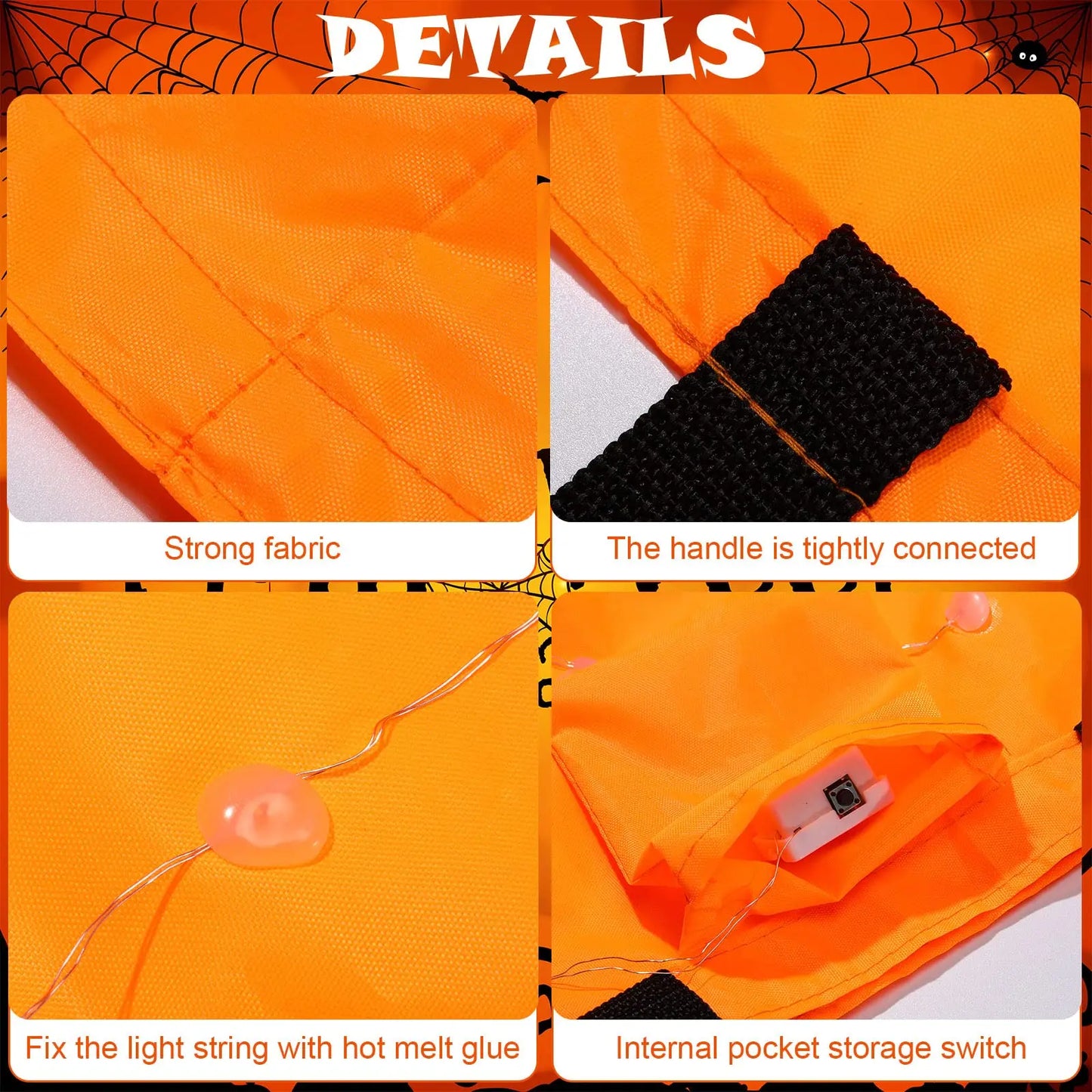 LED Halloween Candy Bucket Glow in the Dark Trick or Treat Bag With Handle Reusable Party Favor Pail for Kids Adults