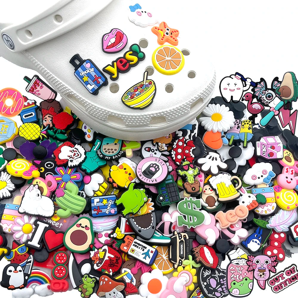 MINISO 30-100pcs Random Mixed Shoe Charms PVC Disney Sanrio Cartoon Shoes Decration Accessories DIY Clog Sandal Buckle Kids Gift