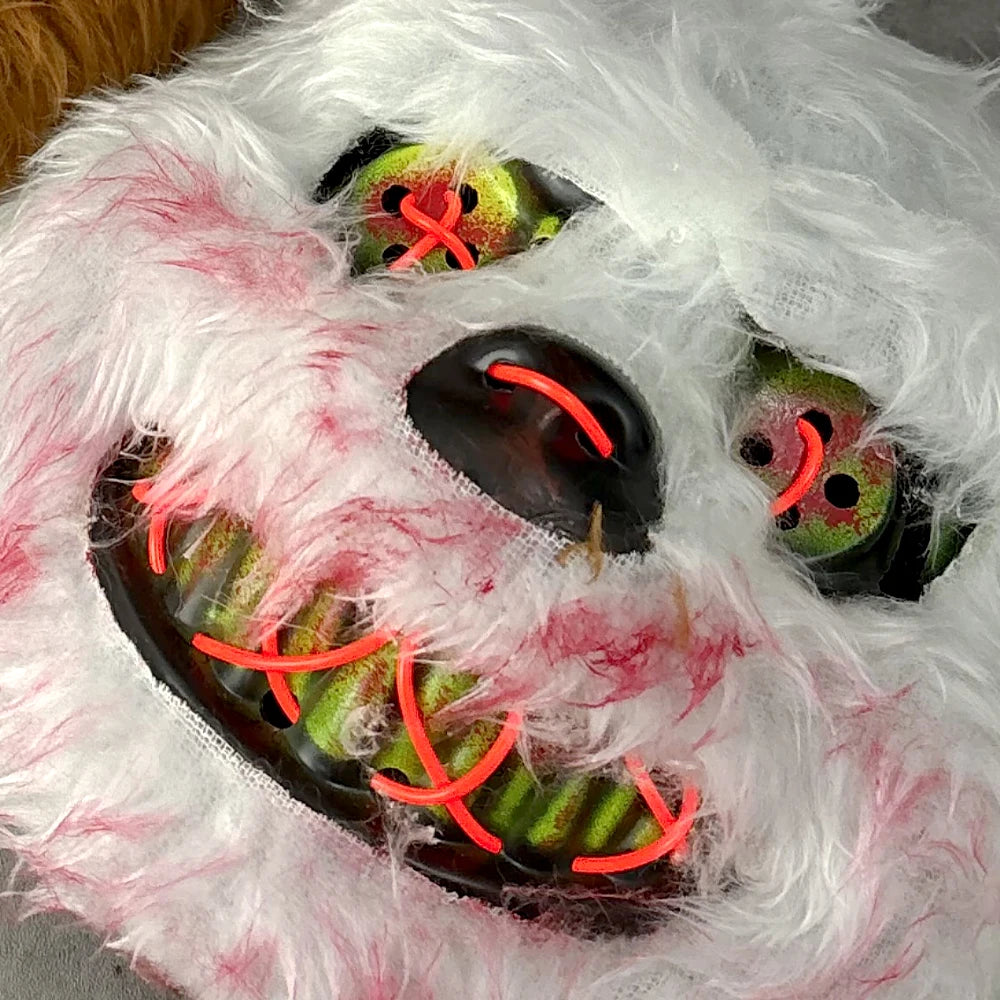 Halloween Plush Luminous Mask Terror Rabbit Bear LED Luminous Mask Plush Rabbit Halloween Party Cosplay Mask Party Photo Prop