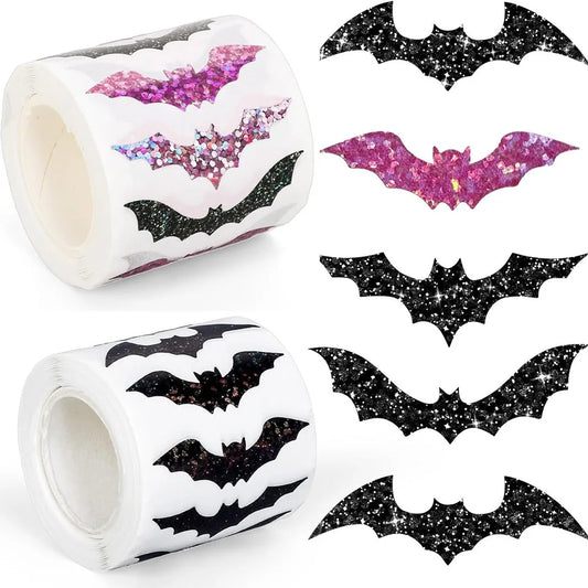 500pcs/Roll Flash Bat Stickers Halloween Sticker Laser Halloween Gift Seal Sticker Stationery Stickers Envelope Journal Decor