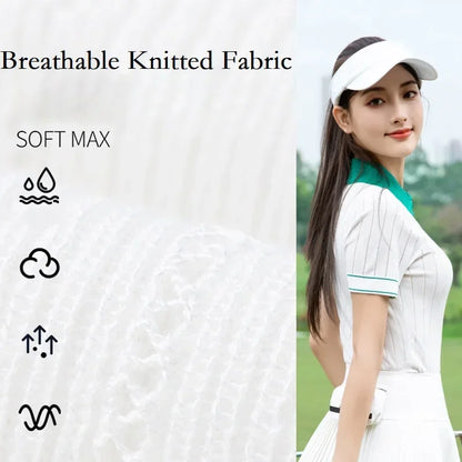 2025 Pgm Golf Women's Short-Sleeved T-Shirt Summer Quick-Dry Elastic Knitted Top Ladies Elegant Polo Shirts Golf Tennis Wear