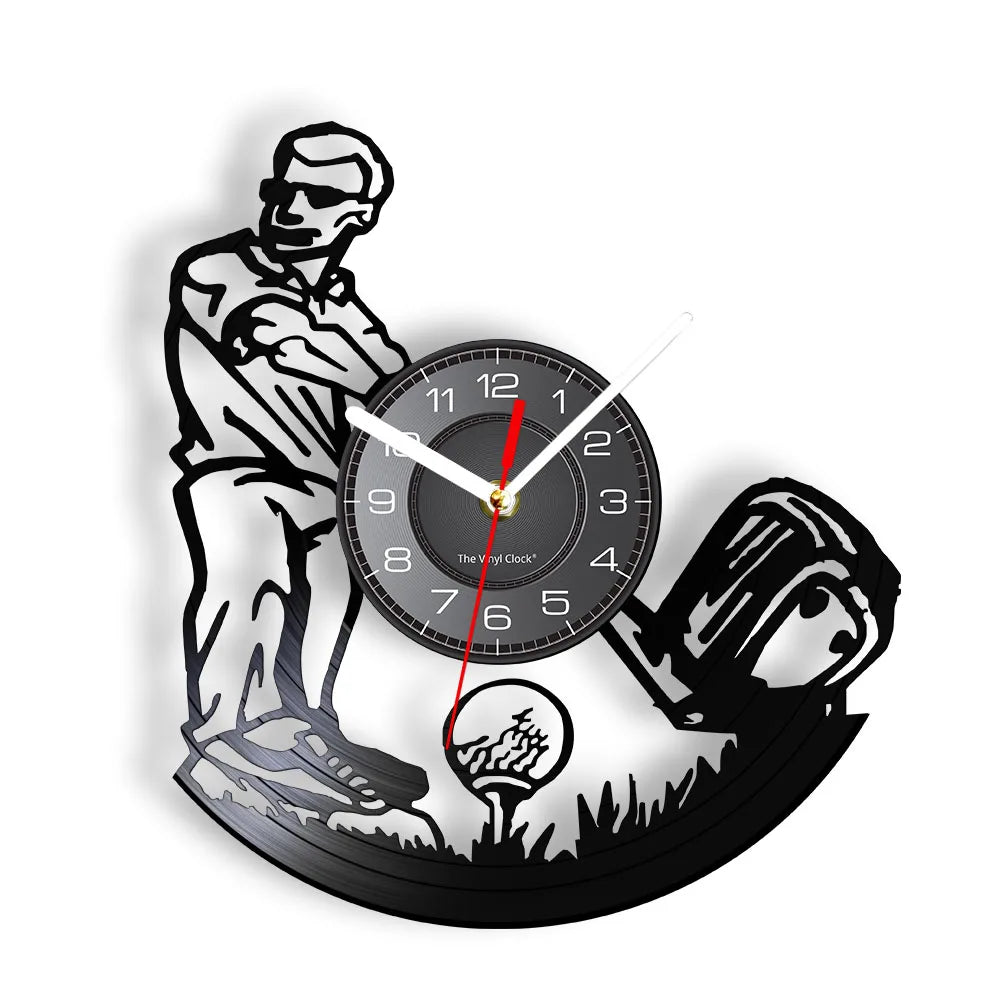 Golfer Wall Clock Sports Golf Club Vinyl Record Wall Clock Golf Gifts for Him Golf Fan Golf Player Silhouette Decorative Clock