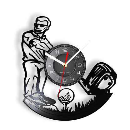 Golfer Wall Clock Sports Golf Club Vinyl Record Wall Clock Golf Gifts for Him Golf Fan Golf Player Silhouette Decorative Clock