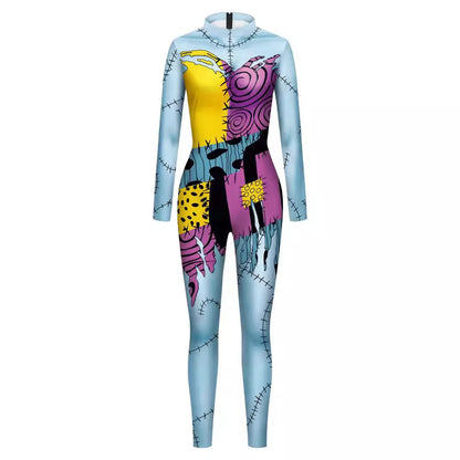 Anime Movie Sally Cosplay Dress Halloween Party Set Costume Christmas Women Slim Jumpsuit Catsuit Zentai Bodysuit Gothic Leggins