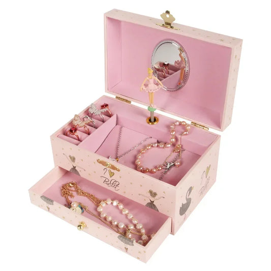 7-Inch Black Swan Ballet Music Box Drawer Jewelry Storage Octopath Box Makeup Mirror Christmas Gift for Wife and Daughter