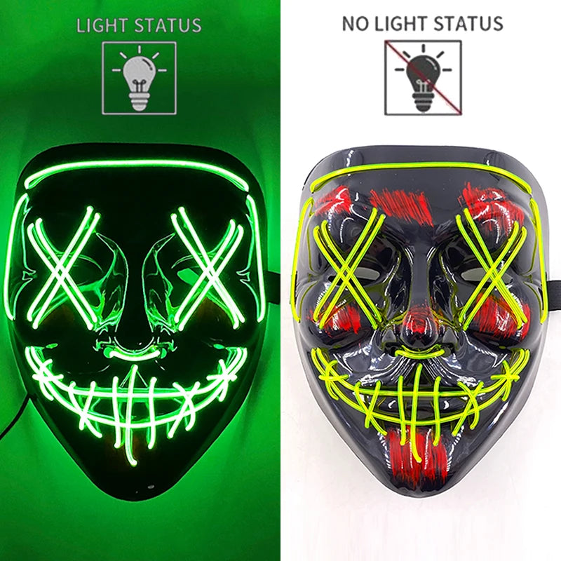 New Designed Glowing Halloween Party Mask Flashing LED Masks EL Neon Light Cosplay Mask Costume Props Glow Party Supplies