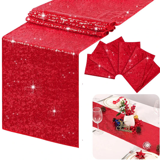 Sequined Table Glitter Sequined Dining Table Decoration  Halloween Party Wedding Christmas Banquet Table Sparkling Decorations