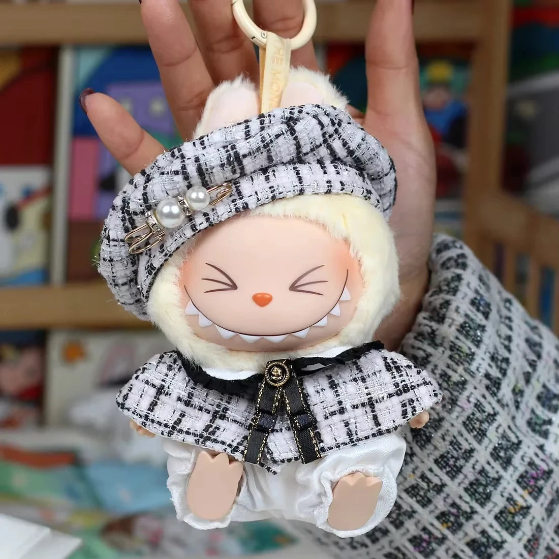 Mini Doll'S Clothes Outfit Accessories for Korea Kpop Exo 15-17cm Labubu Classic Grid Style Dress Cloak Set Beret Clothing Gift